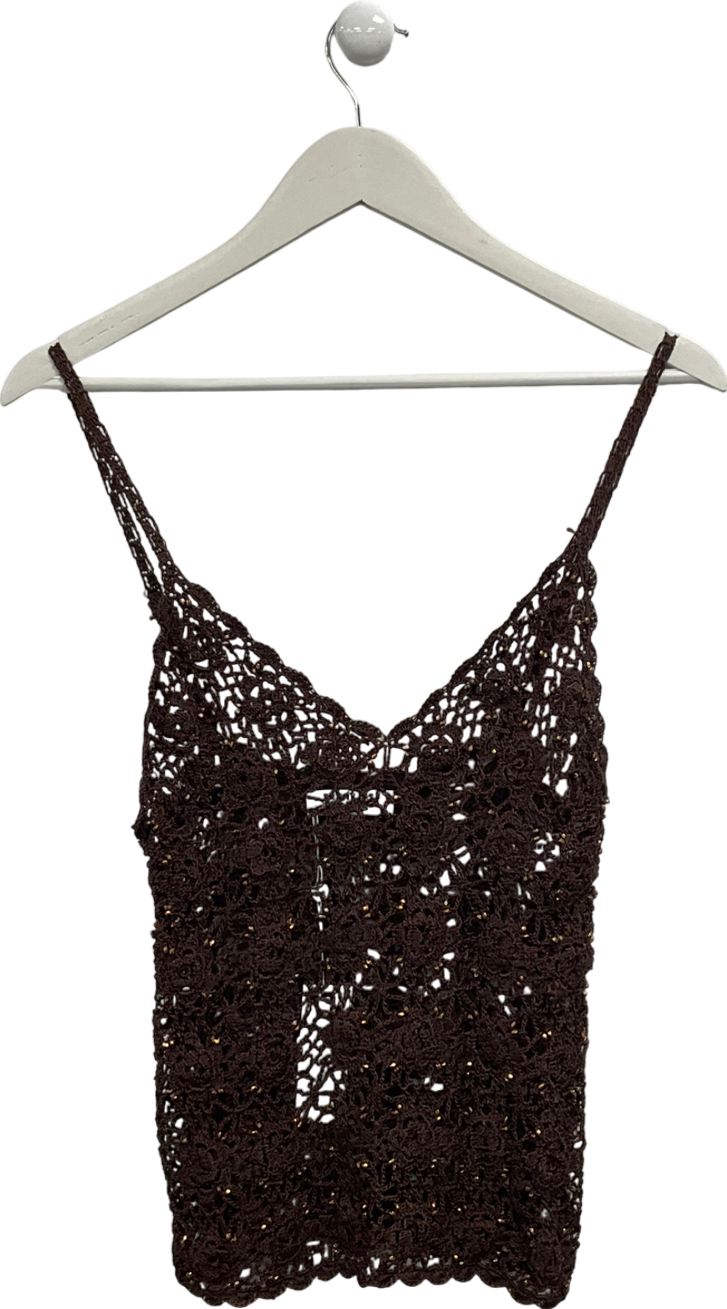 Frankies Bikinis Brown Pearl Crochet Tank UK S