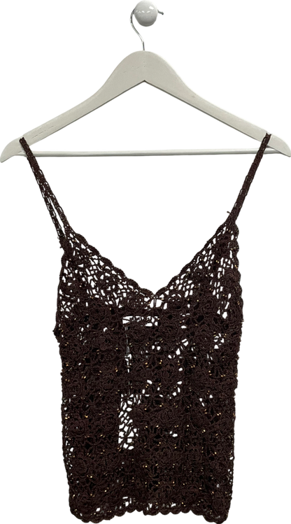 Frankies Bikinis Brown Pearl Crochet Tank UK S