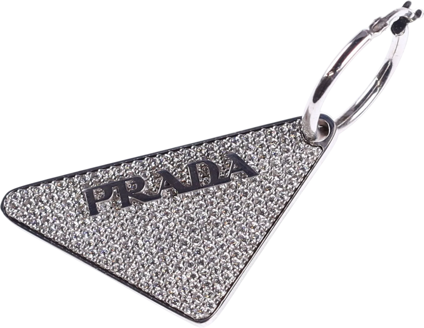 PRADA Embellished Iconic Triangle Logo Sterling Silver Single Earring