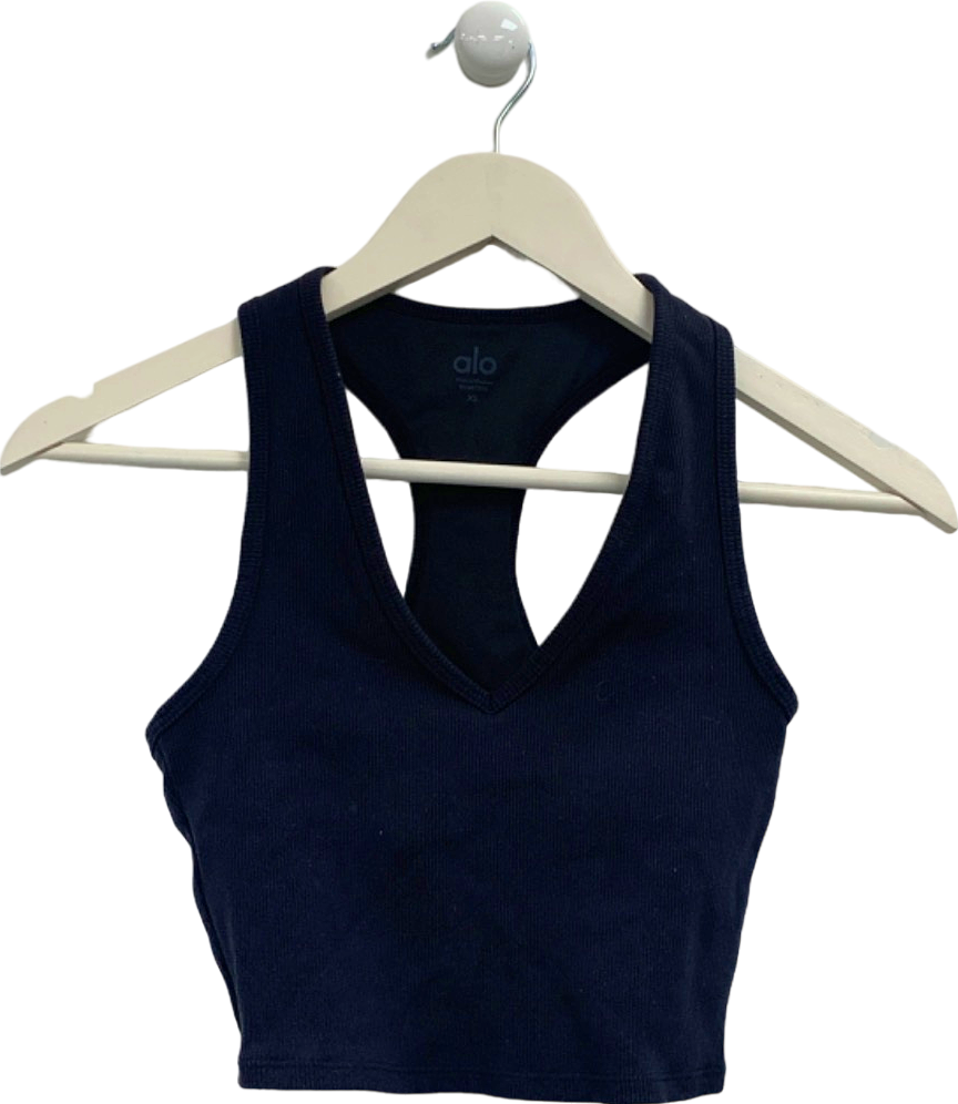 Alo Black V-Neck Racerback Crop Top UK XS