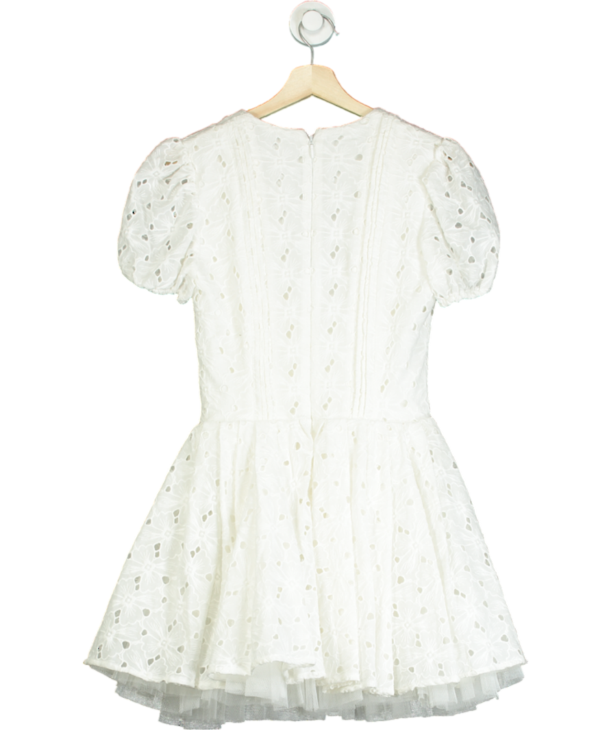 House of CB White Pleated Broderie Anglais Mini Dress UK S