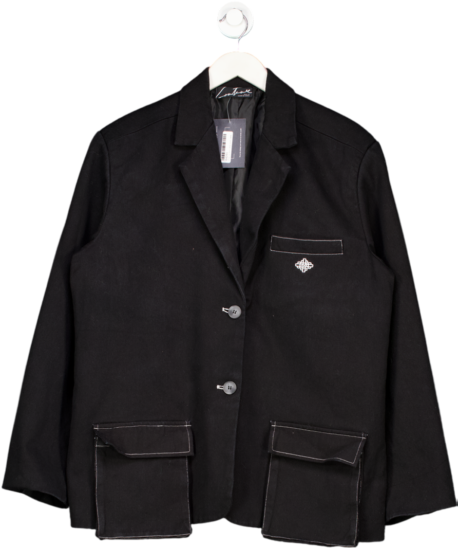 The Couture Club Black Oversized Logo Blazer With Contrast Topstitching UK XS