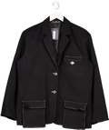 The Couture Club Black Oversized Logo Blazer With Contrast Topstitching UK XS
