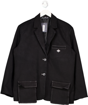 The Couture Club Black Oversized Logo Blazer With Contrast Topstitching UK XS