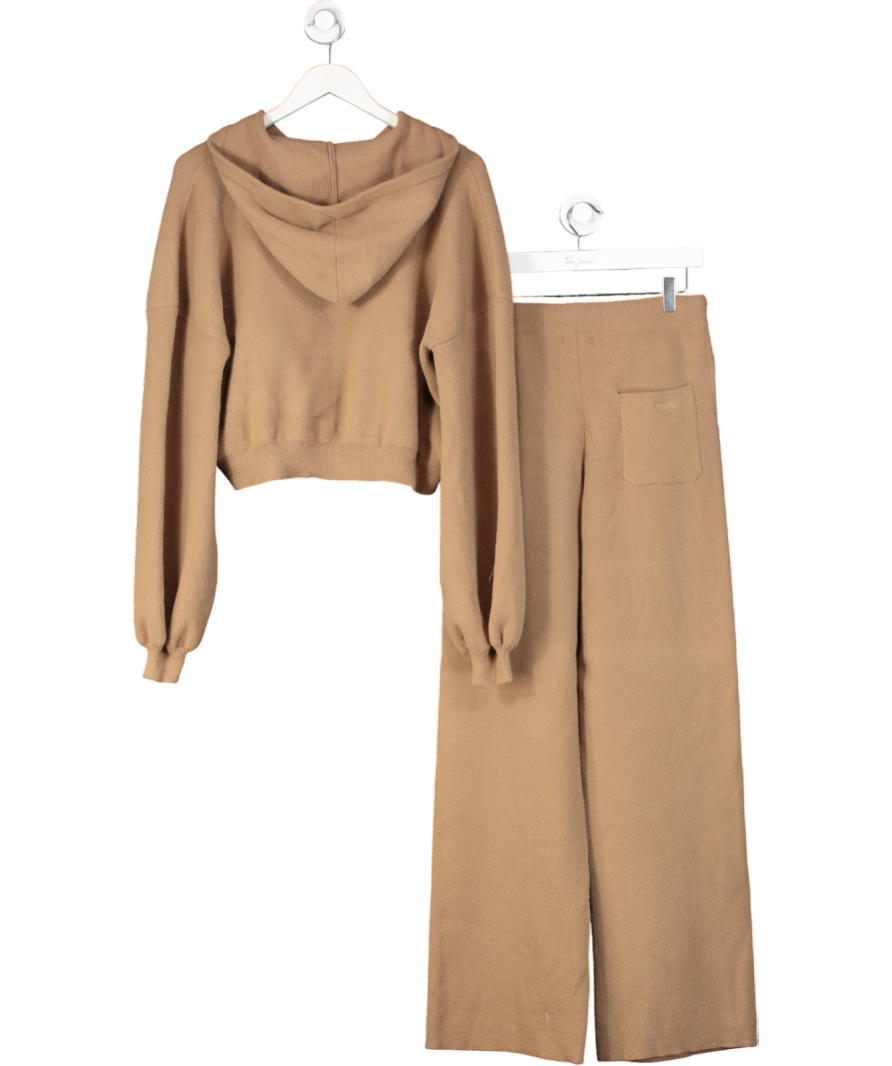 Mars the Label Beige The Mars Soft Knit Zip Hoodie And Soft Knit Straight Leg Joggers In Mocha UK M