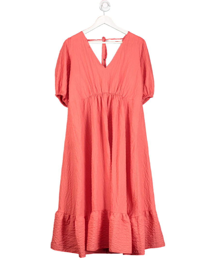 Nobodys Child Orange Amy Deep V Textured Midi Dress UK 12