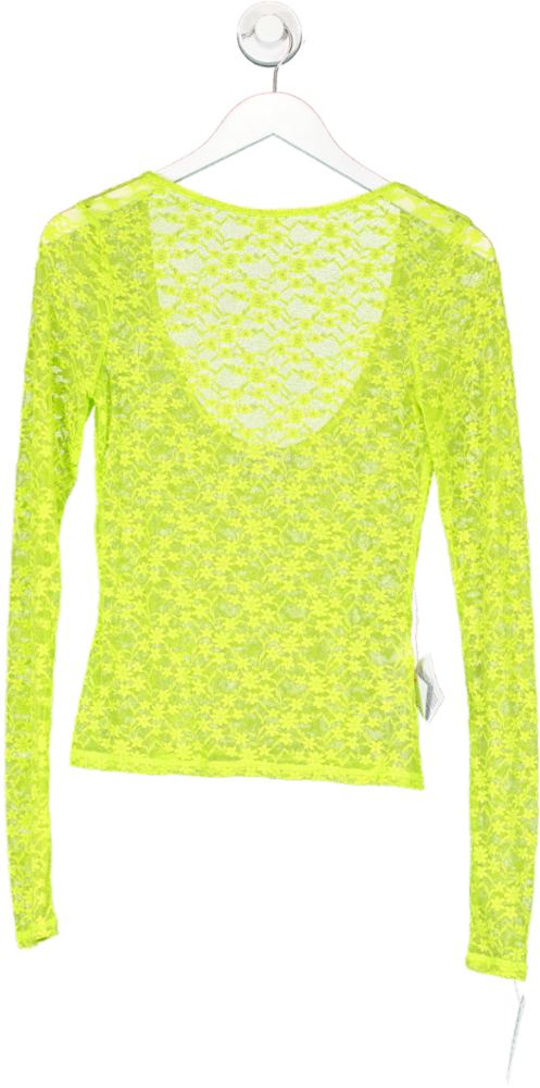 Topshop Green Scoop Back Lace Long Sleeve Top UK S