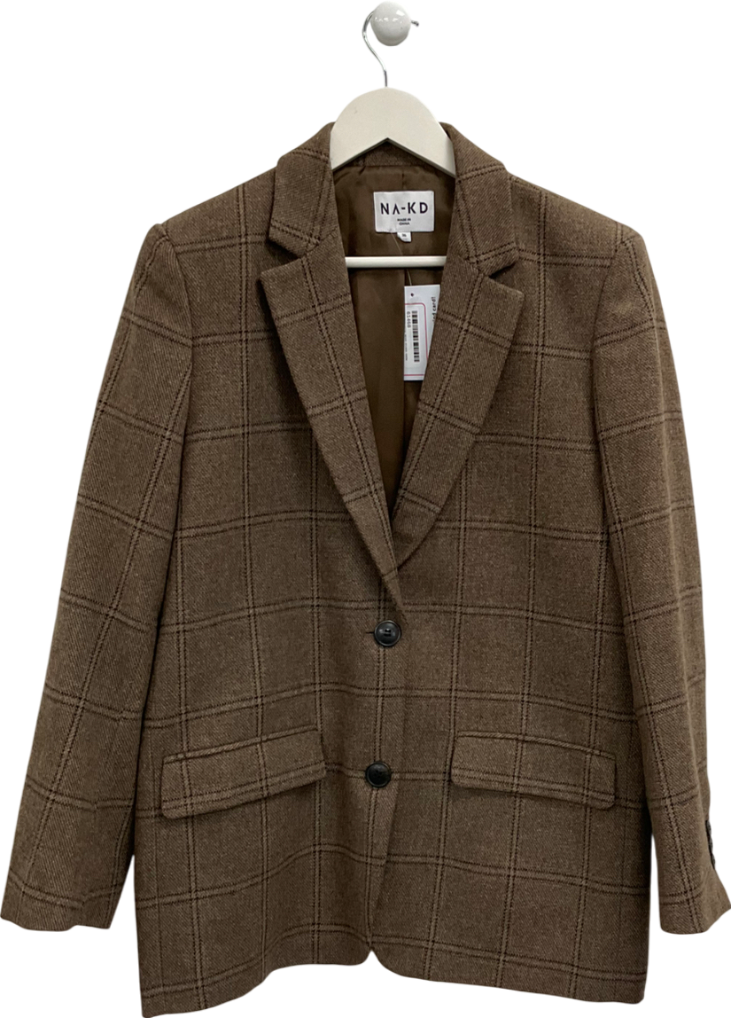 NA-KD Brown Tweed Straight Blazer UK 8