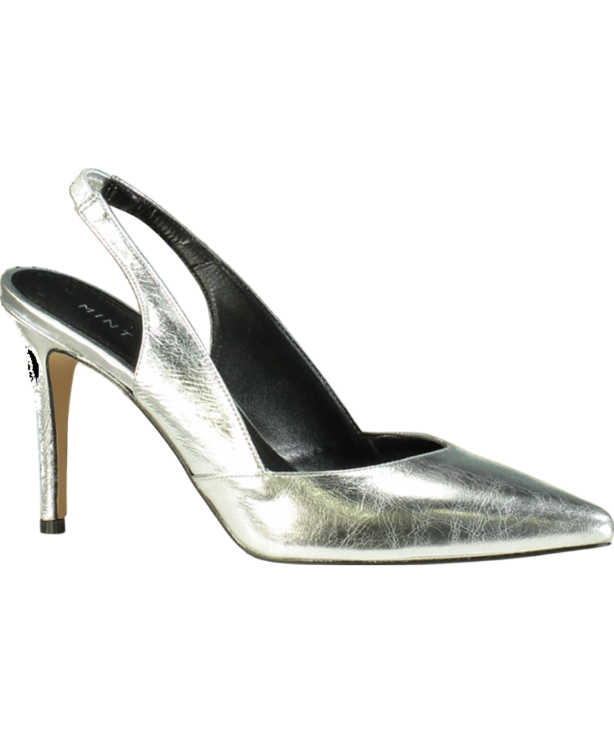 Sezane Metallic Leather Slingback Heels UK 7 EU 40 👠