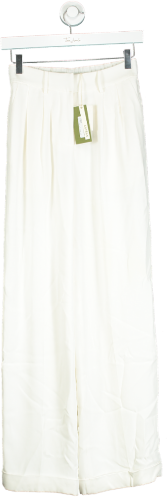 Lily Silk White Mulberry Silk Wide-Leg Trousers UK 6