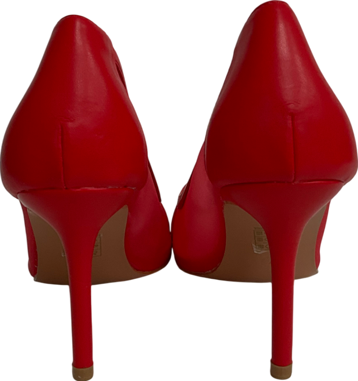 PrettyLittleThing Red Mesh Wide Fit Point Toe Contrast High Stiletto Court Heels UK 7