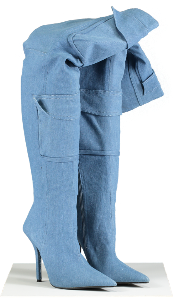 EGO Blue Denim Knee High Boots UK Size 4