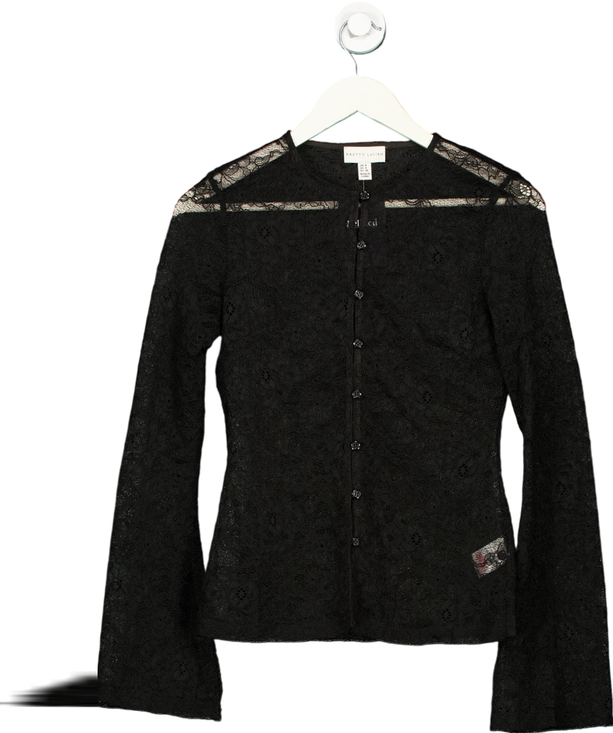 PRETTY LAVISH Black Odi Flared-sleeve Stretch-lace Cardigan UK 8