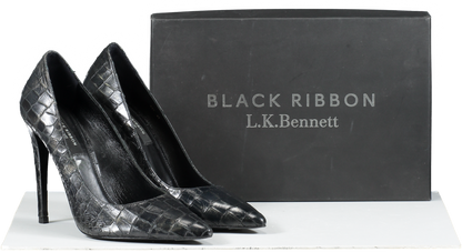 L.K.Bennett Black Croc Effect Pointed Toe Courts UK 7 EU 40 👠