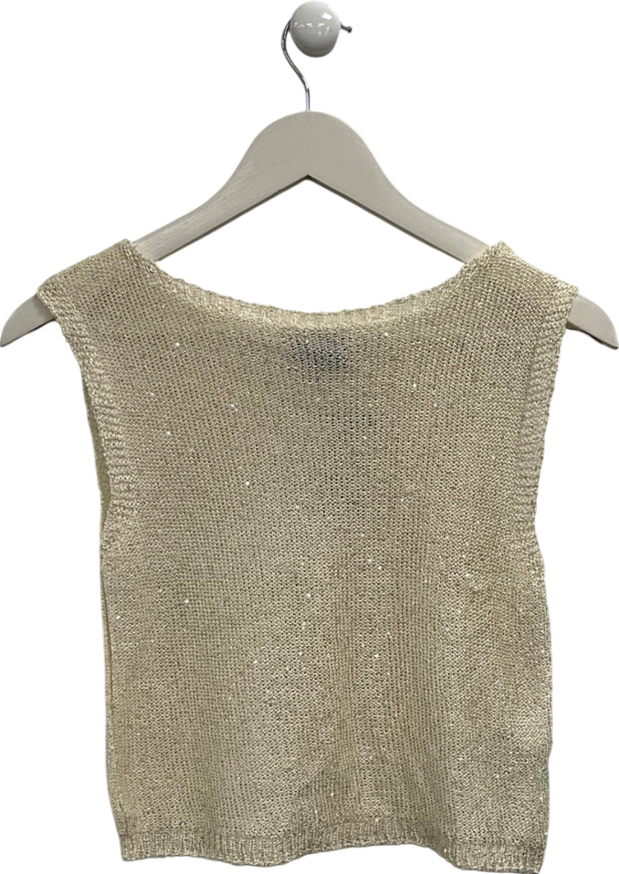 PrettyLittleThing Cream Sequin Knit Racer Neck Vest UK M