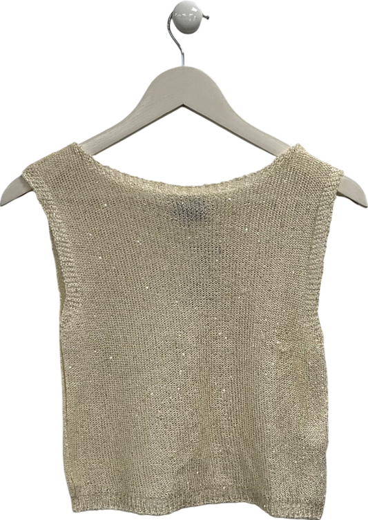 PrettyLittleThing Cream Sequin Knit Racer Neck Vest UK M