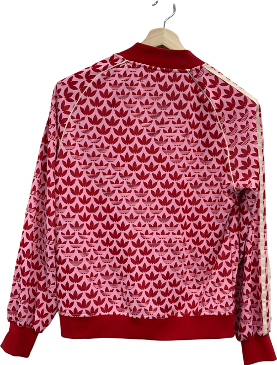 Adidas Red Pink Trefoil Print Track Jacket UK 12-14