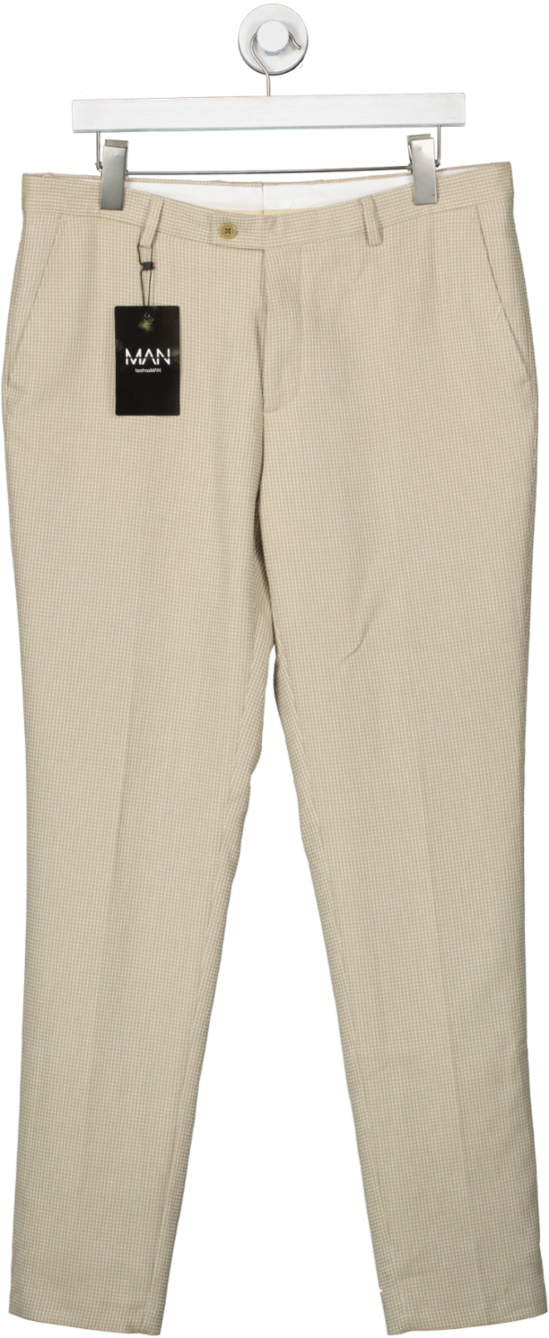 boohooMan Beige Textured Skinny Suit Trouser W34