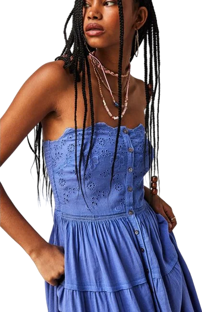 Free People Blue Evelyn Eyelet Midi Dress UK M