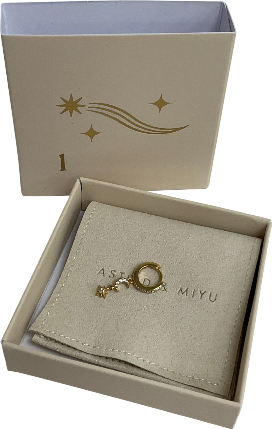 Astrid & Miyu Gold Star & Moon Charm Huggies In Gold One Size