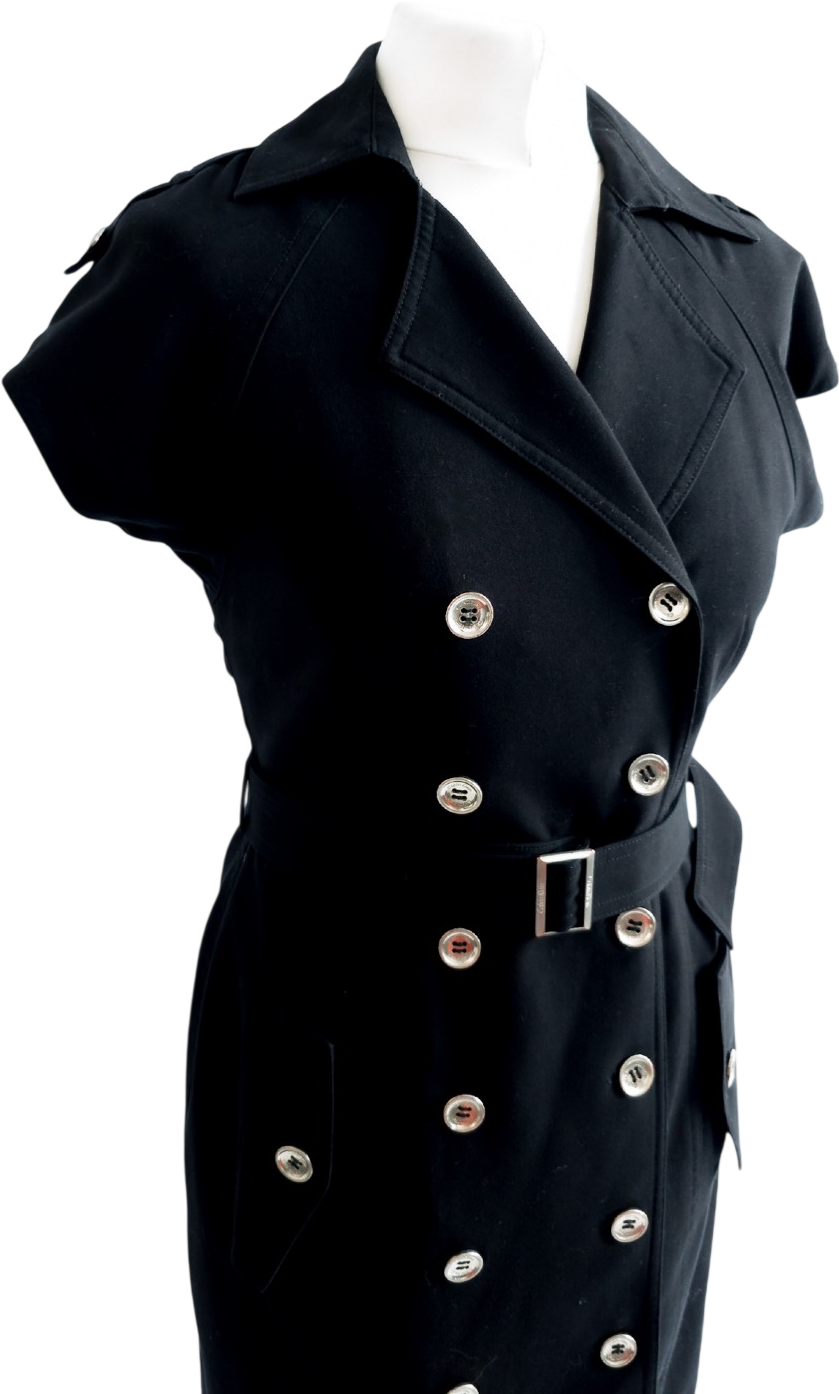 CALVIN KLEIN Black Vintage Belted Trench Dress Us4 UK 8
