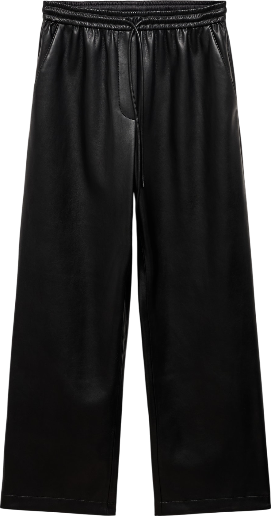 MANGO Black Leather-effect Elastic Waist Trousers UK M