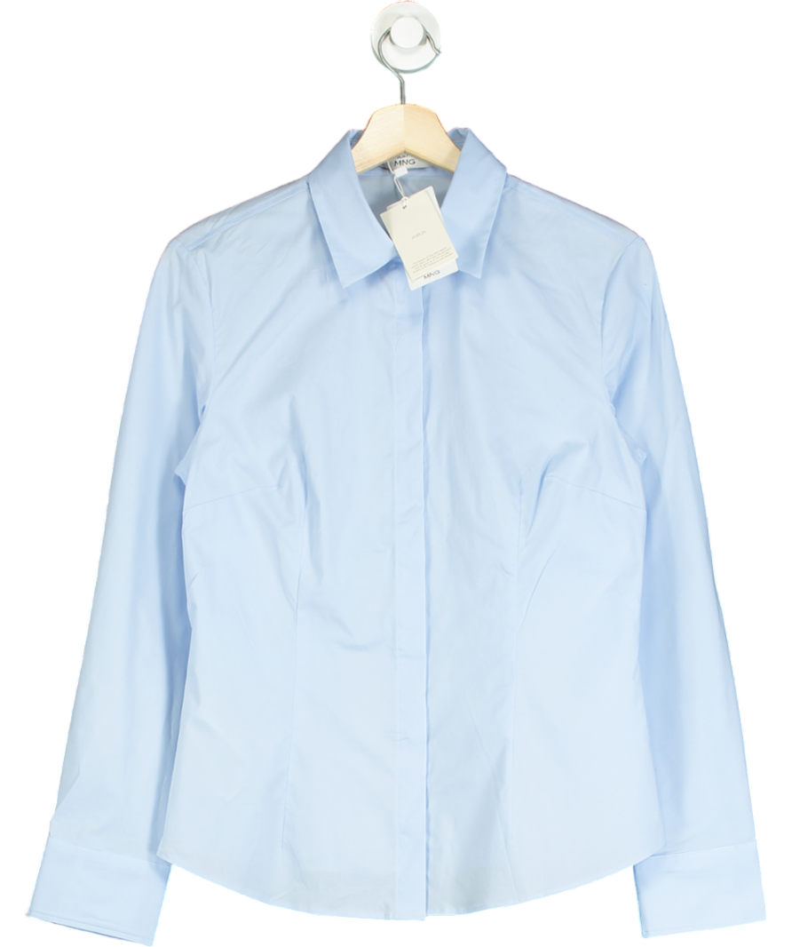 MANGO Blue Fitted Cotton Shirt UK S