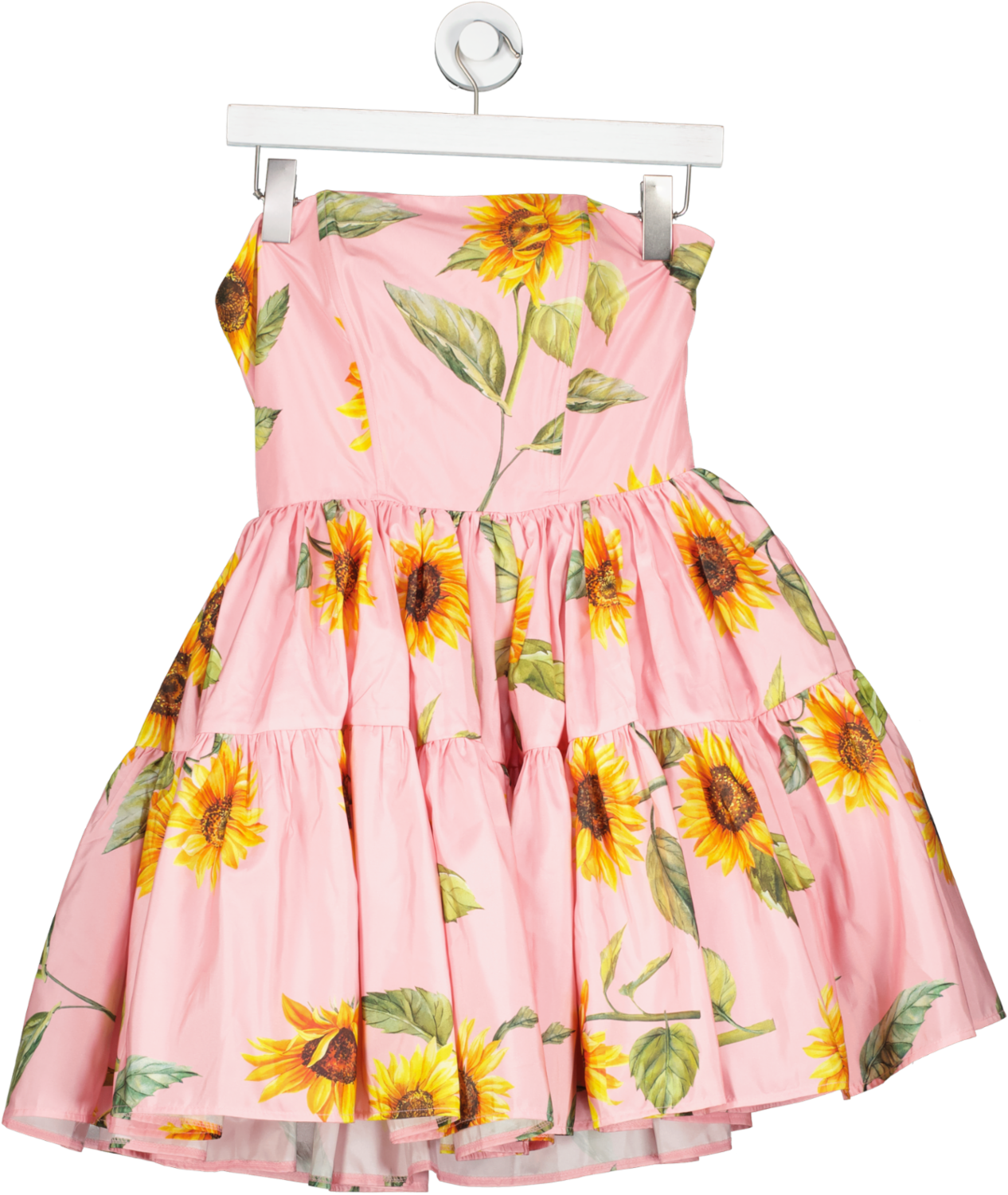 Forever Unique Pink Lulu Sunflower Taffeta Bandeau Mini Dress With Full Skirt And Boned Bodice UK 8