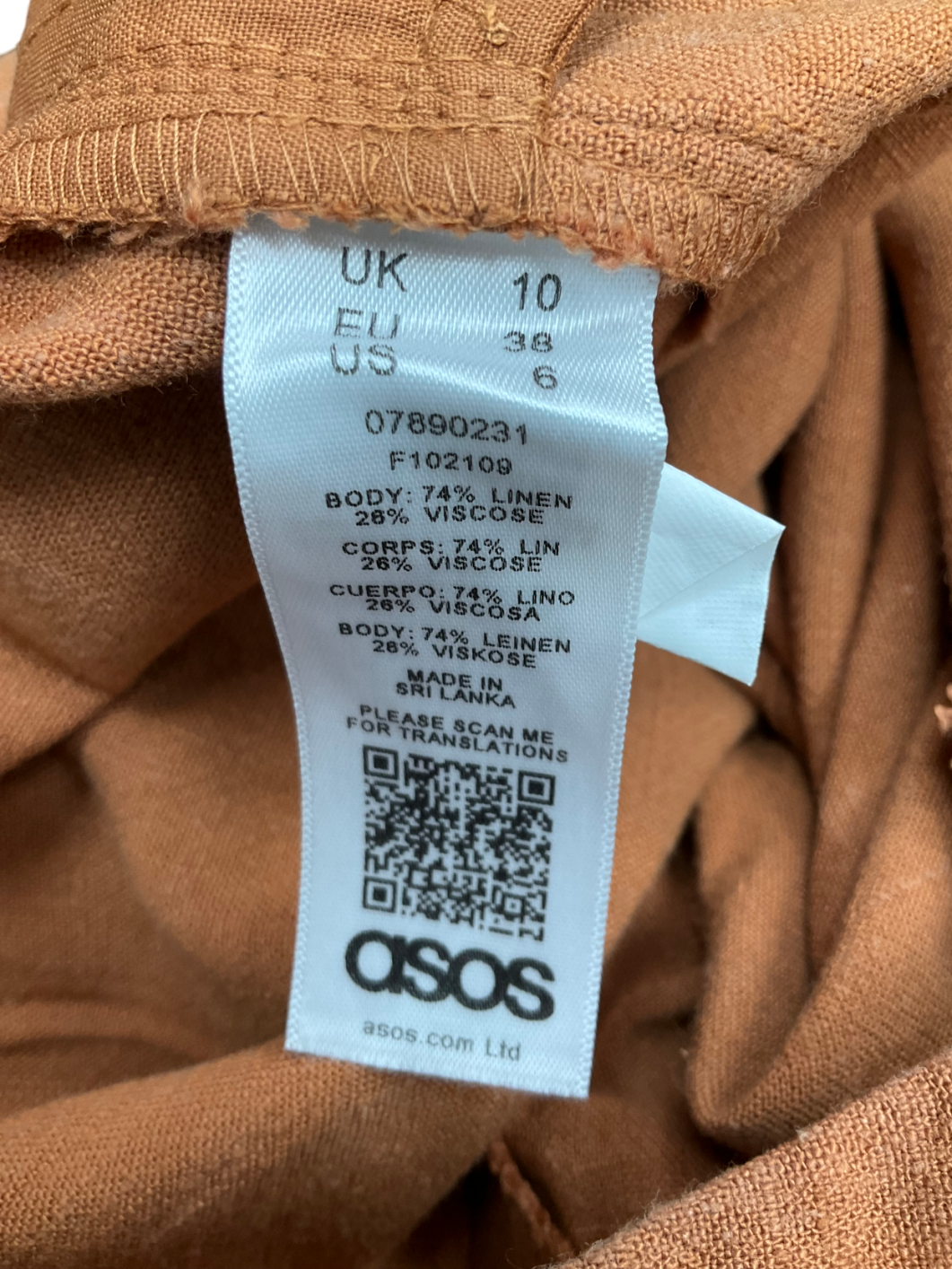 ASOS Orange Linen Blend Belted Shorts UK 10