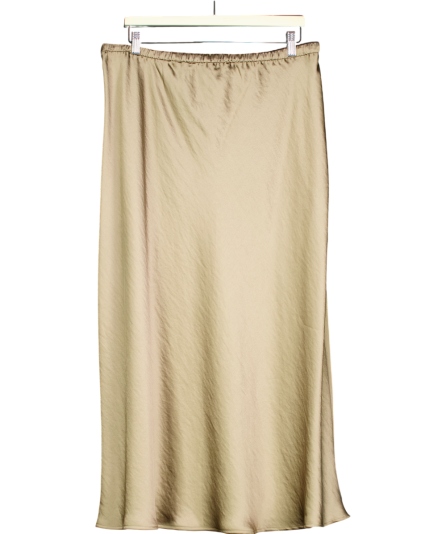 M&S Green Satin Midi Skirt UK 18