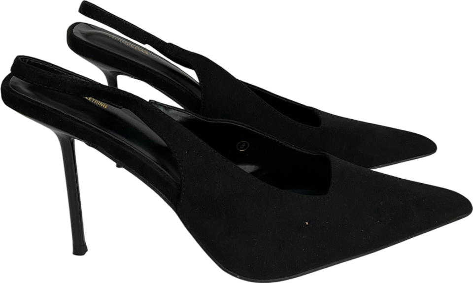 PrettyLittleThing Black Suede Pointed Sling Back Heels UK 8 EU 41 👠