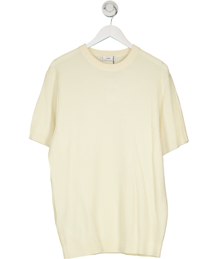 MANGO Cream Ribbed Knit T-shirt UK L
