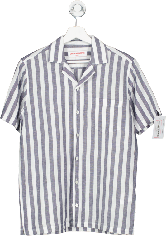 Orlebar Brown White Linen Blend Stripe Shirt UK S