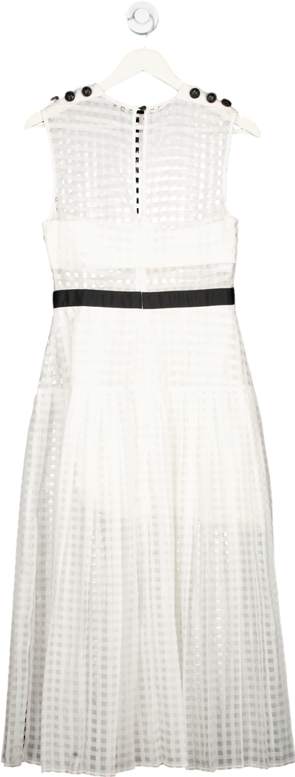 Self-Portrait White Sleeveless Midi Dress with Mesh Overlay UK 12