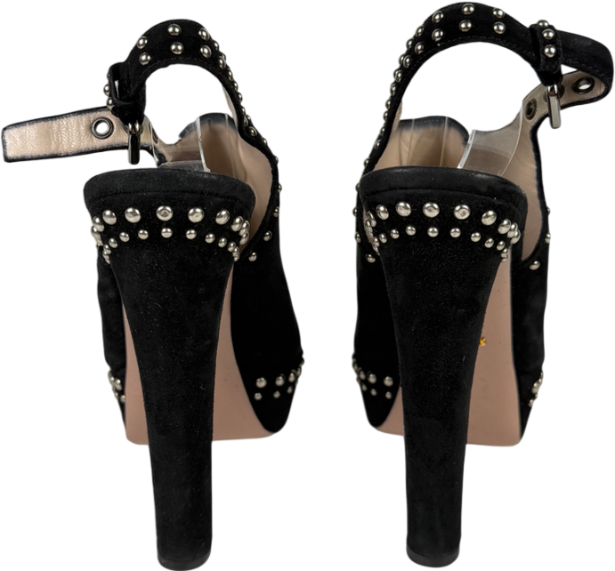 Prada Black Suede Studded Platform Heels UK 7.5 EU 40.5 👠