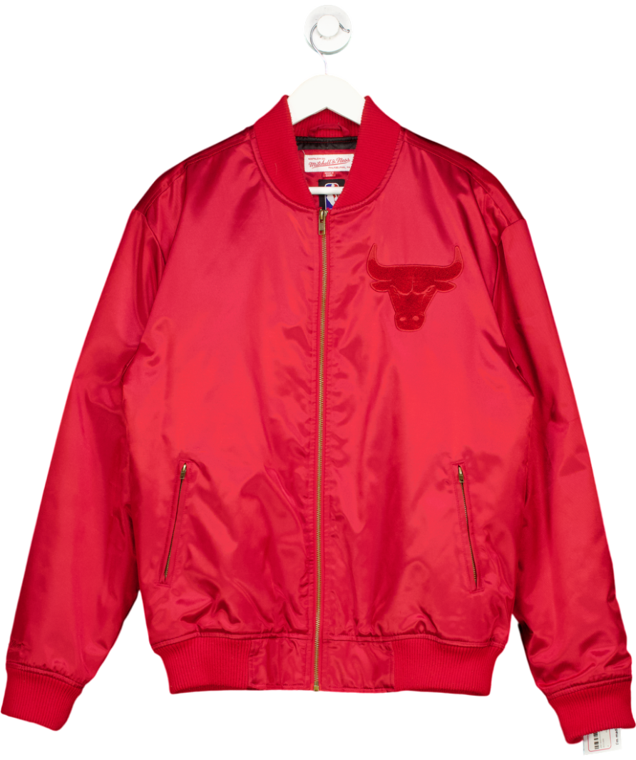 MITCHELL & NESS Red Satin Bomber Jacket UK L