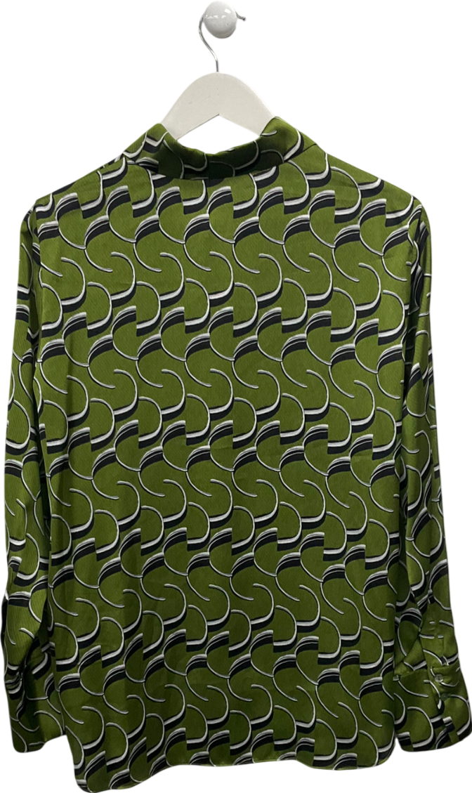 MANGO Green Satin Print Shirt UK M