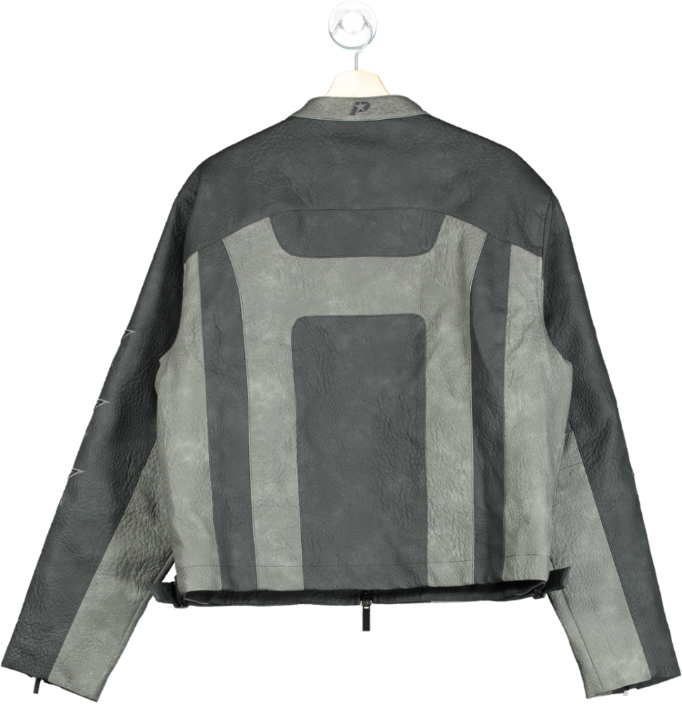 Boohoo Man Charcoal Gunna Boxy Fit Applique Panelled PU Moto Jacket UK XL