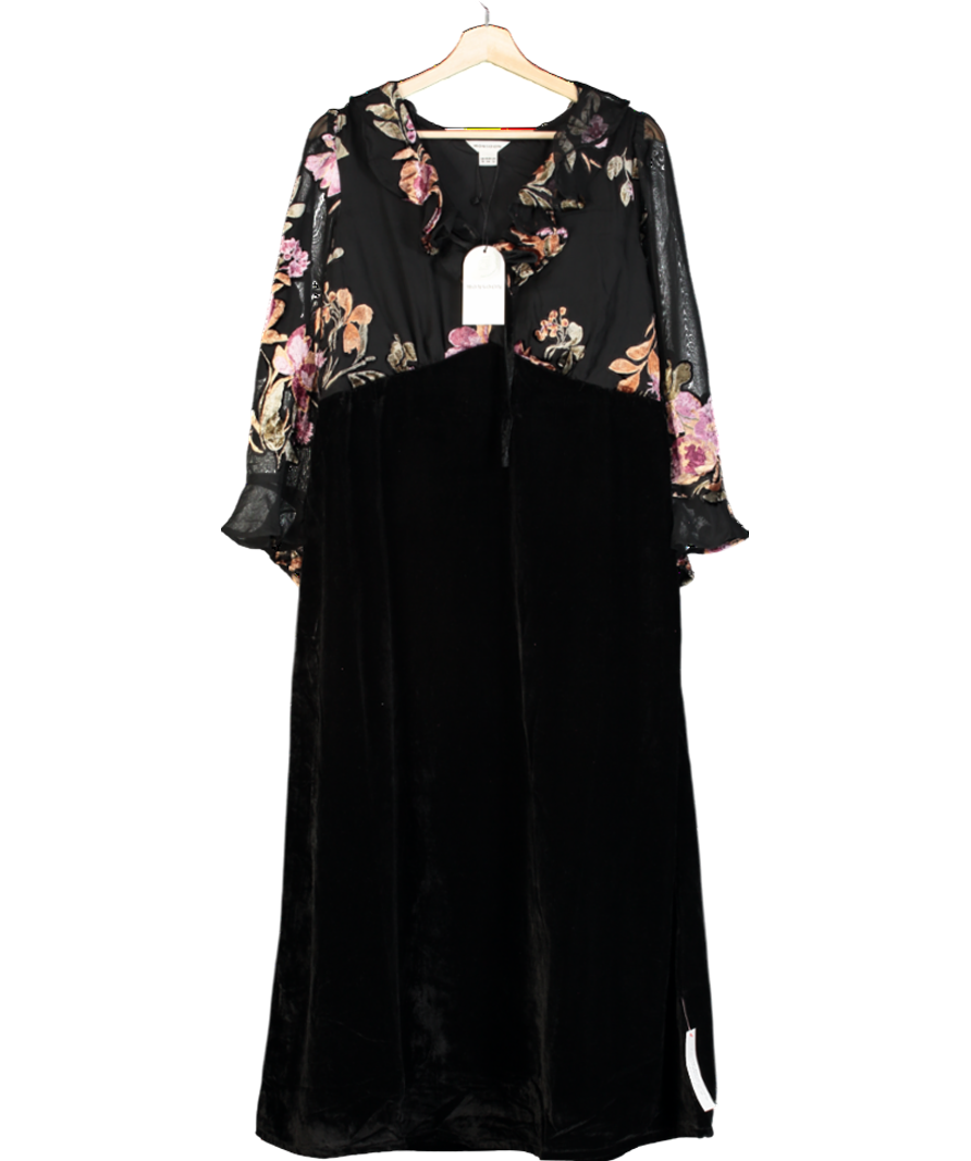 Monsoon Black Ariella Floral Devore Velvet Midi Dress UK 16
