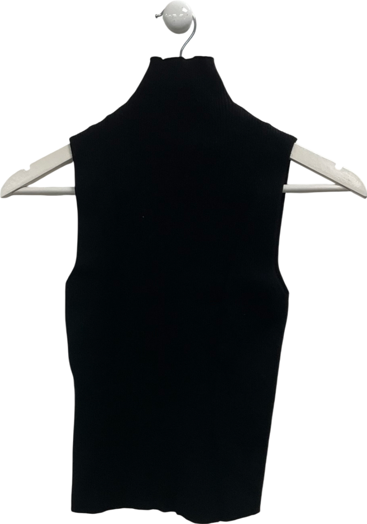 ZARA Black Ribbed Sleeveless High Neck Top UK S