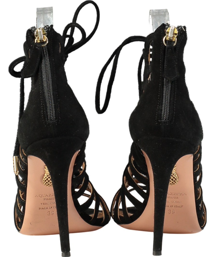 Aquazzura Black Suede Ooh Lala Cage Sandals UK 6 EU 39 👠