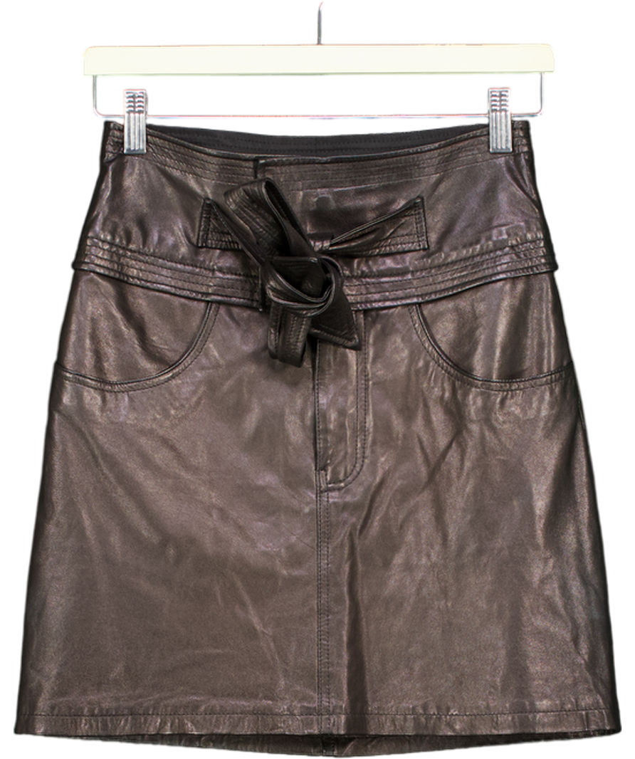 Rebecca Minkoff Black Belted Leather Mini Skirt UK XXS
