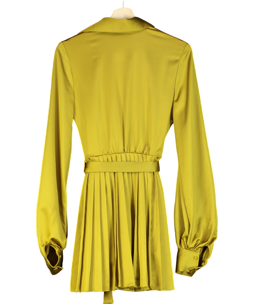 House of CB Green Chartreuse Pleated Shirt Dress UK XS