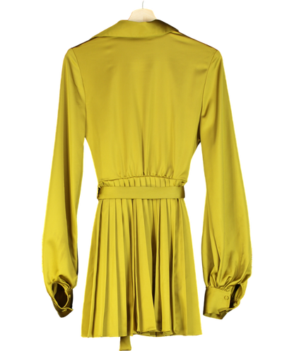 House of CB Green Chartreuse Pleated Shirt Dress UK XS