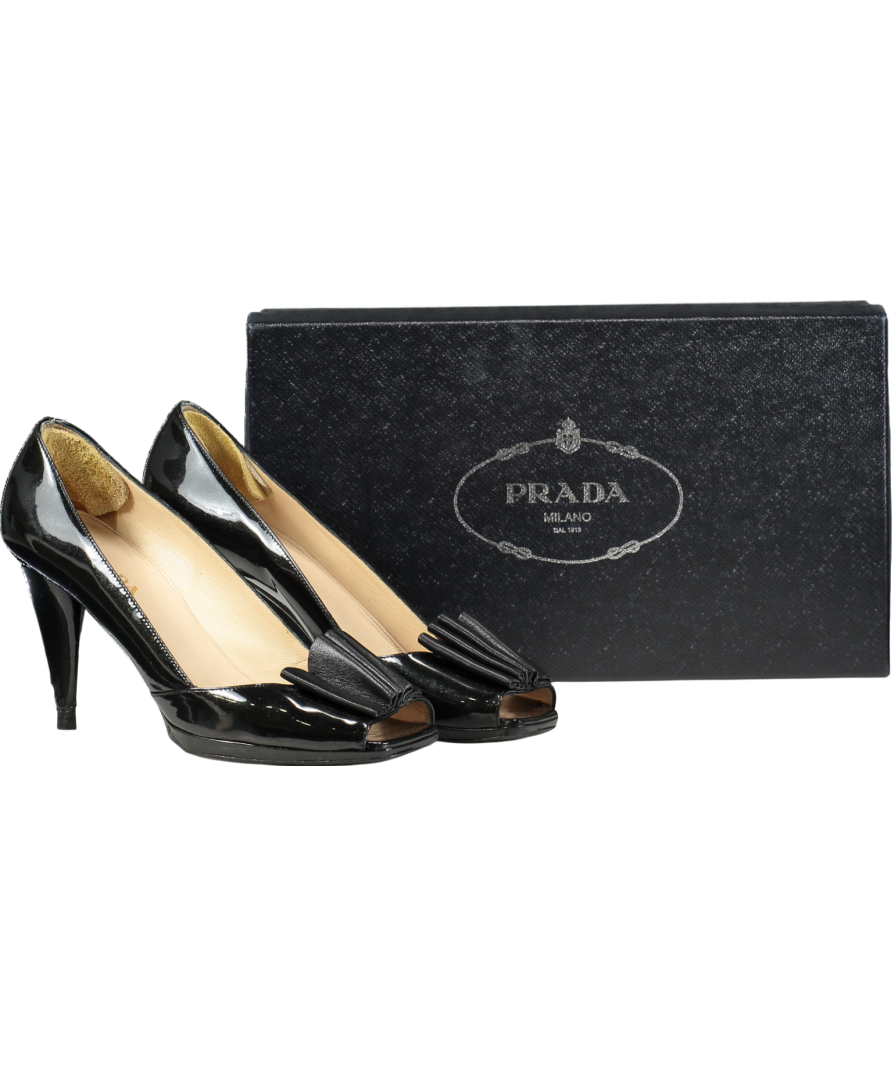Prada Black Patent Peep-toe High Heel Pumps UK 4.5 EU 37.5 👠