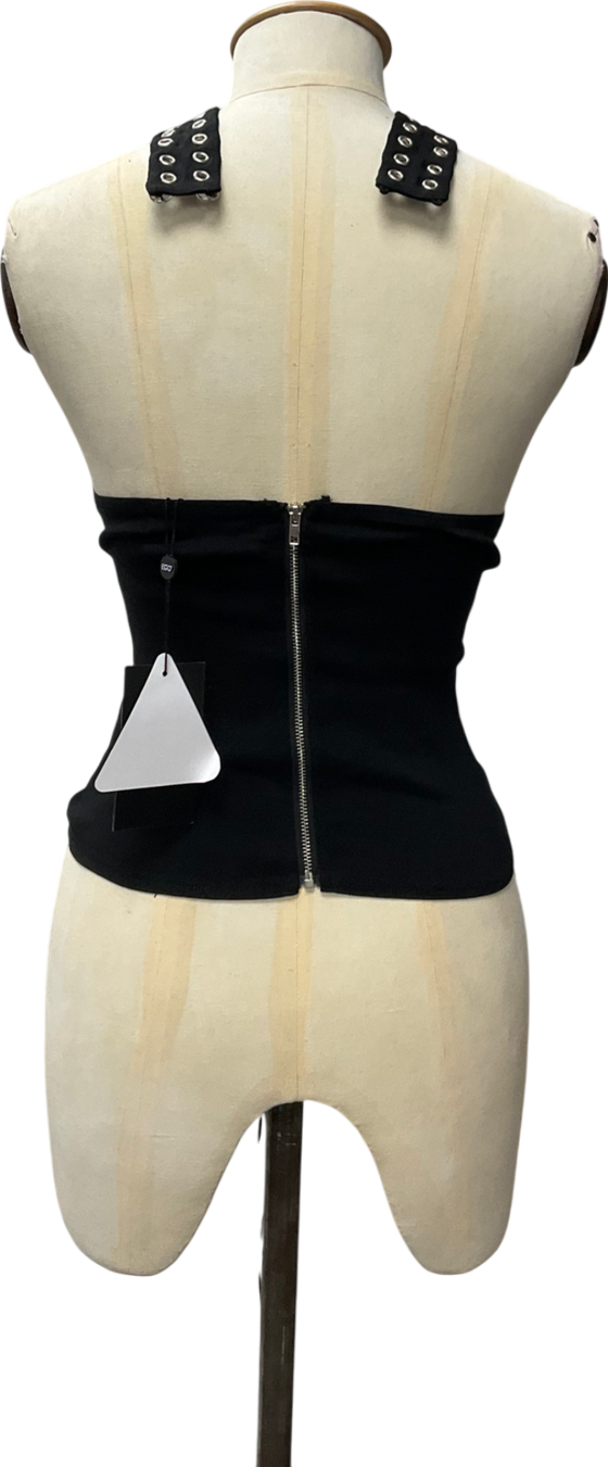 Ego Black Lace Up Detail Halterneck Top UK M