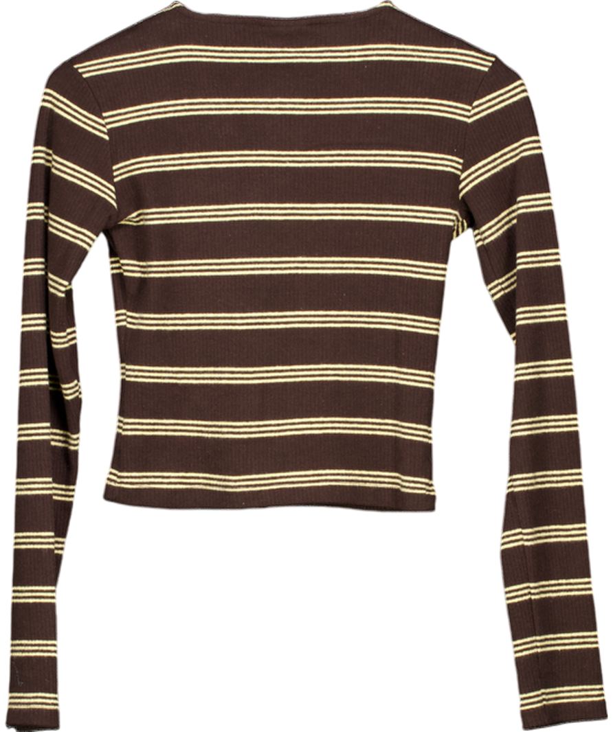 ASOS Brushed Stripe Button Through Top In Brown Stripe UK XS