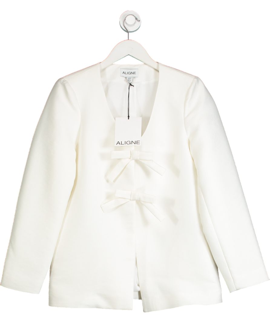 Aligne Cream Beau Tie Up Satin Blazer UK 10