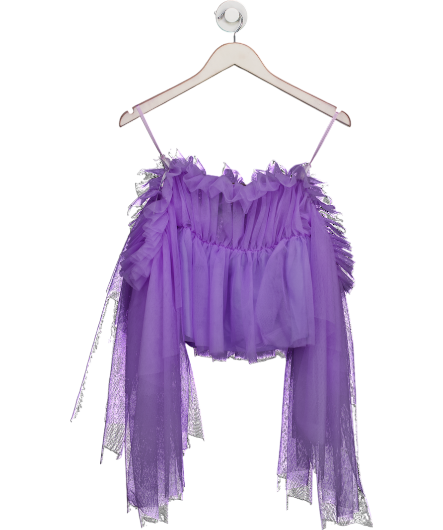 Coast Purple Organza Ruffle Off-shoulder Long Sleeved Statement Top UK 8