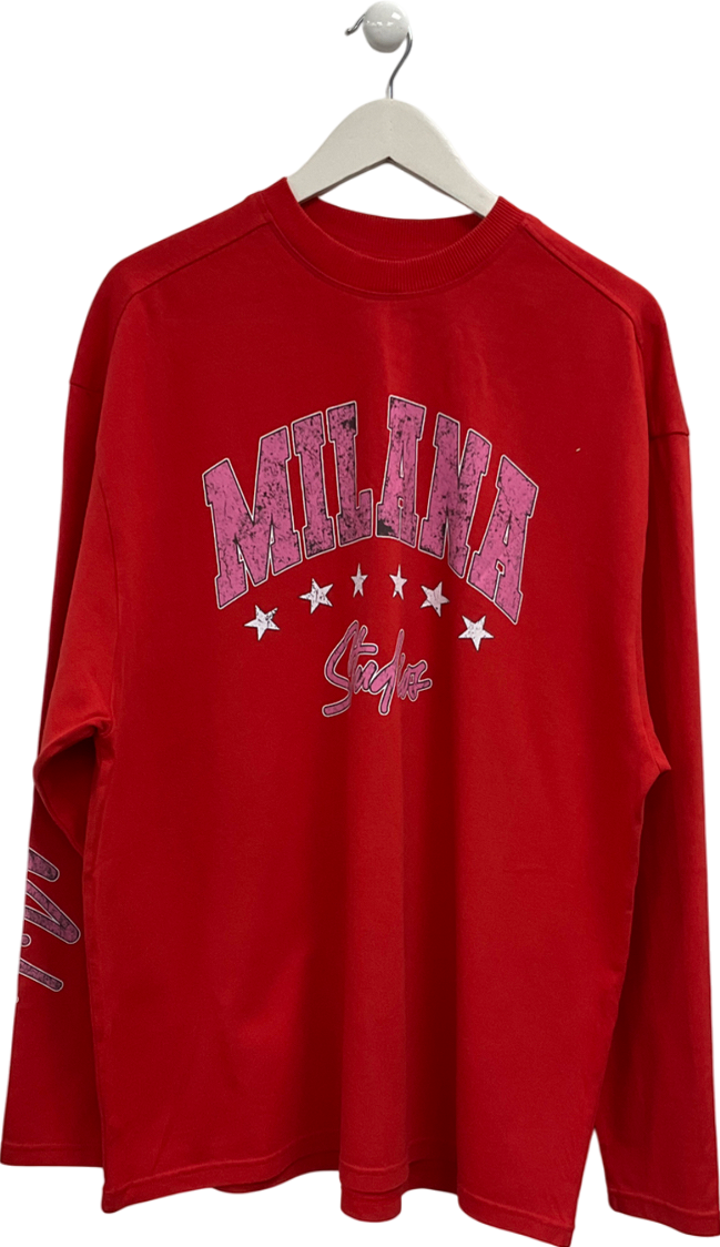 milana Red Logo Printed Crew Neck Sweater UK L